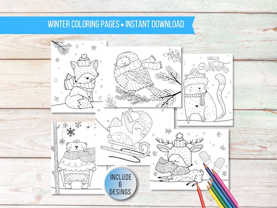 Winter woodland animal coloring page printable winter forest animals cute coloring sheets