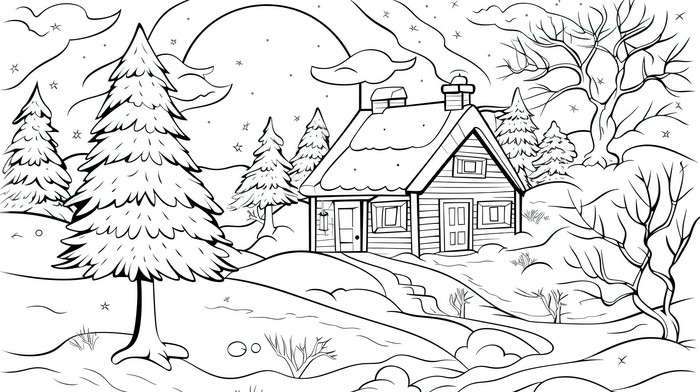 Winter mountains coloring page with white backgrounds jpg free download