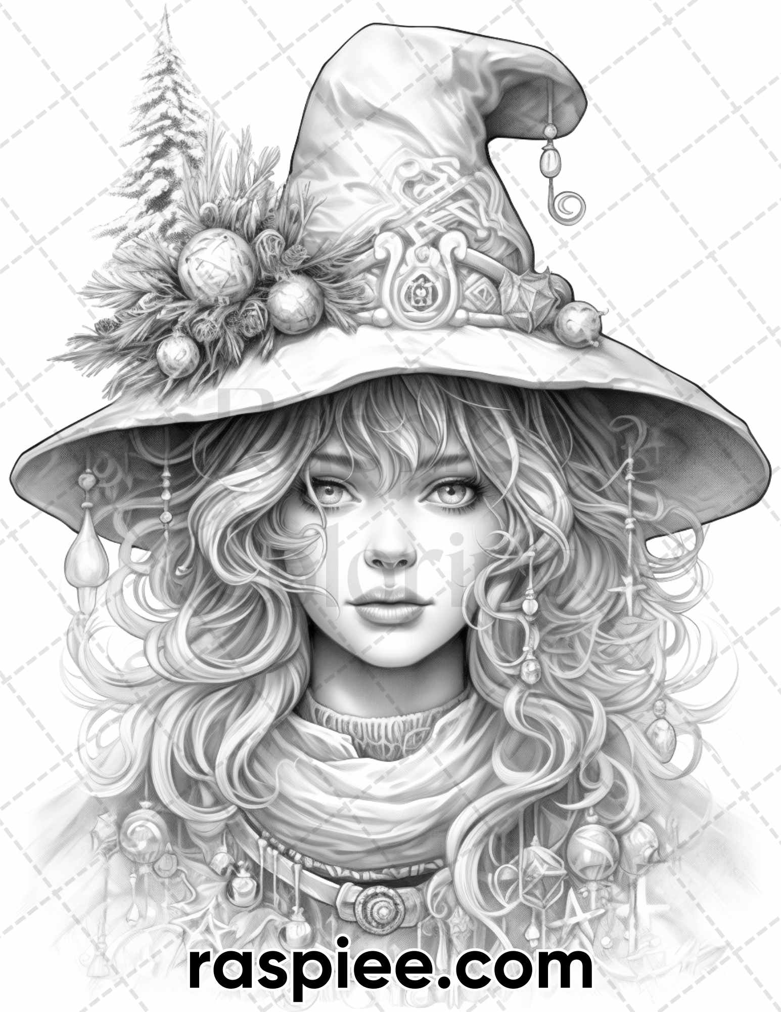 Christmas witch grayscale coloring pages for adults printable pdf â coloring