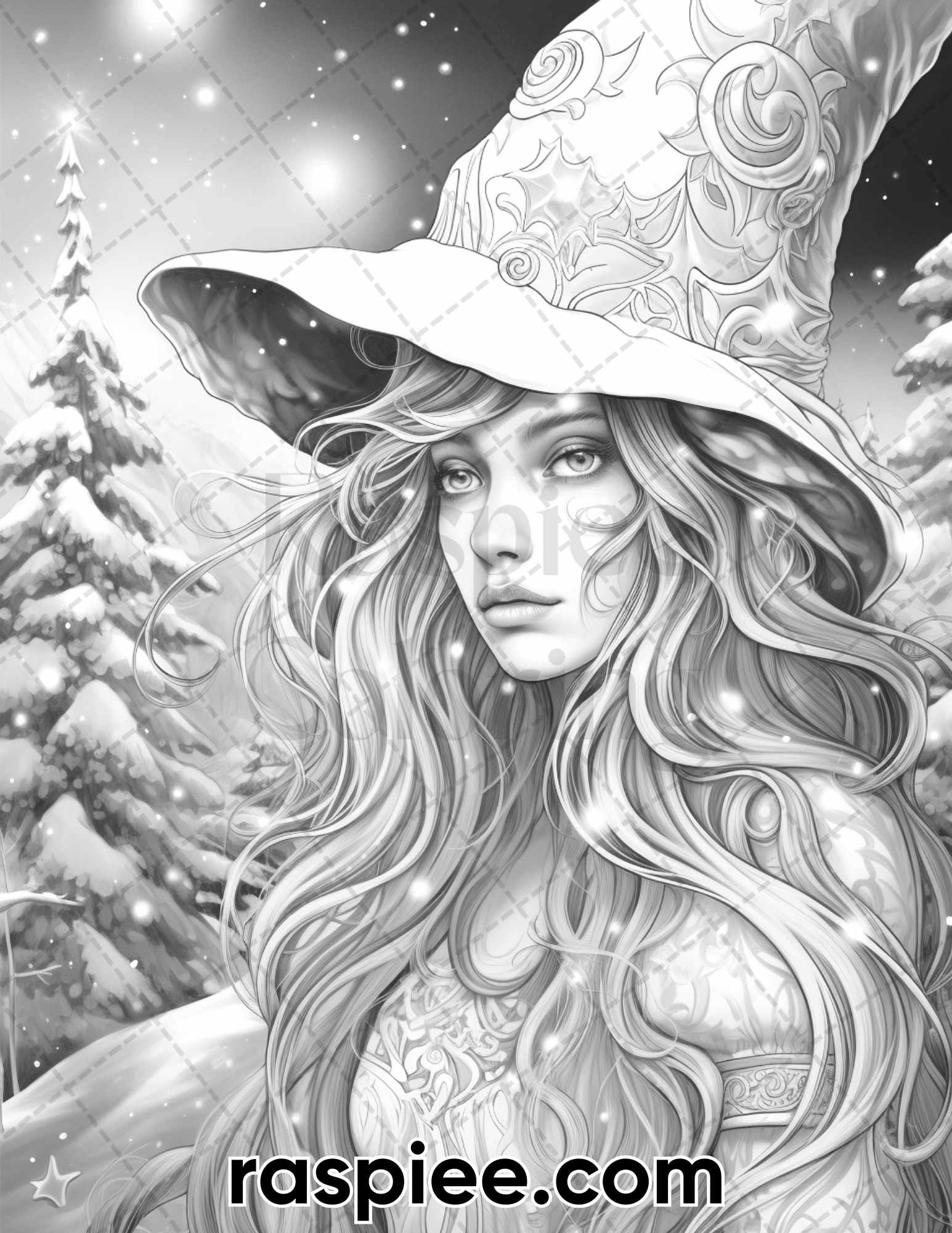 Christmas witch grayscale coloring pages for adults printable pdf â coloring