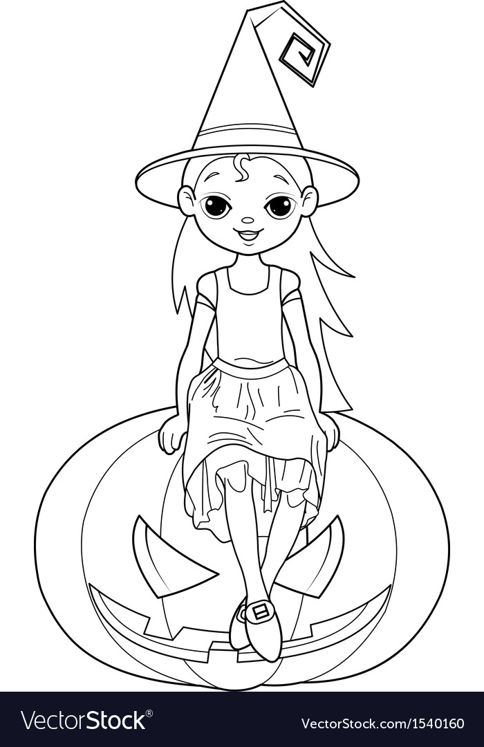 Little halloween witch coloring page royalty free vector
