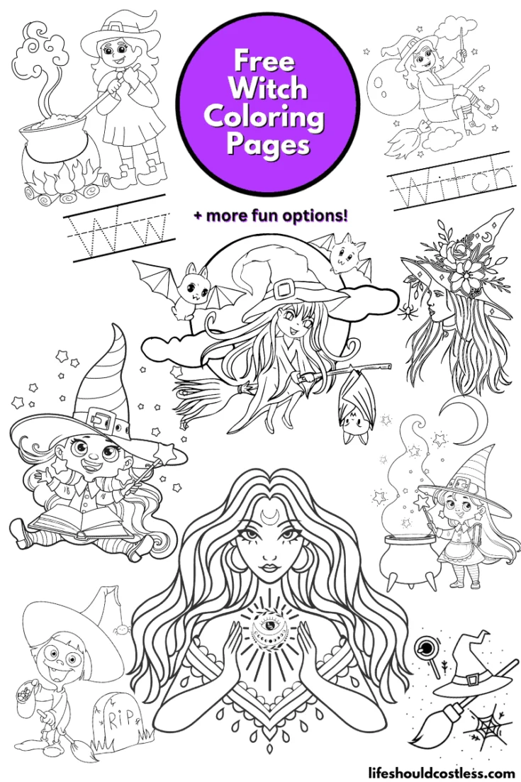 Witch coloring pages free printable pdf templates