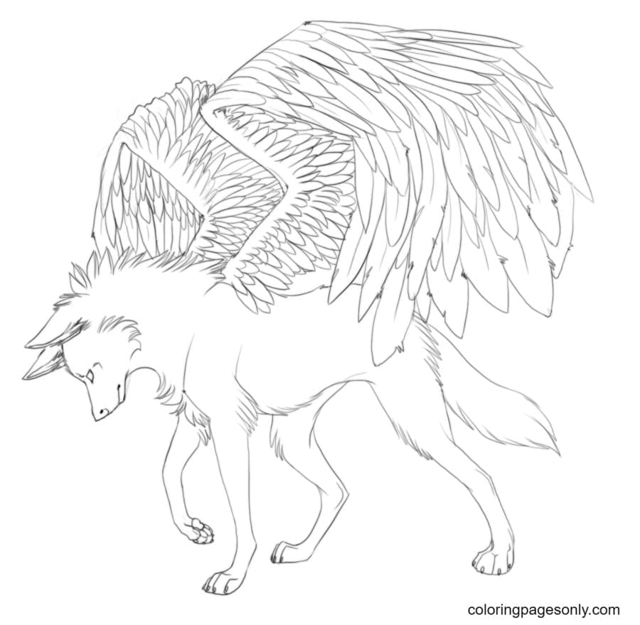 Wolf with wings coloring pages