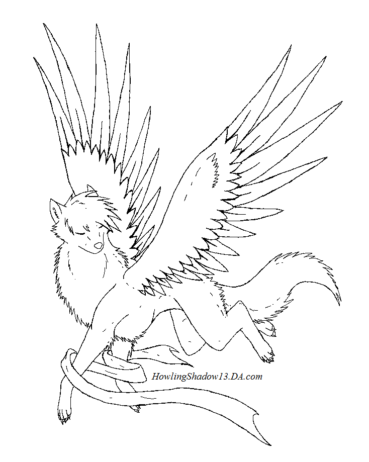 Winged wolf lineart by howlingshadow on
