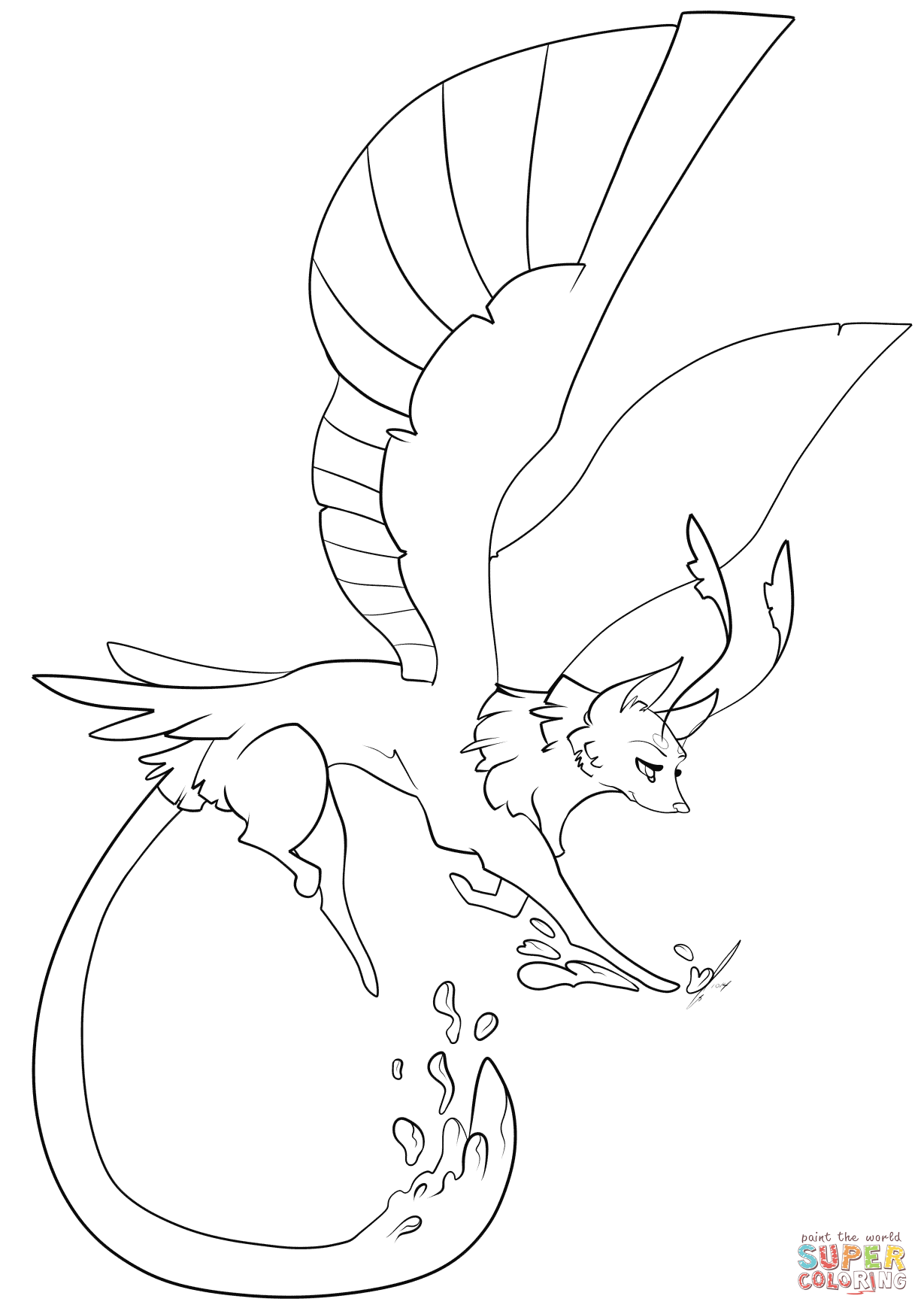 Feathered fantasy wolf coloring page free printable coloring pages
