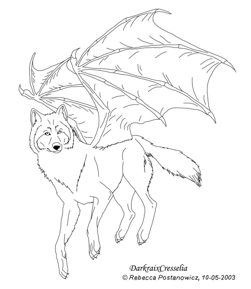 Demon winged wolf wolf coloring pages