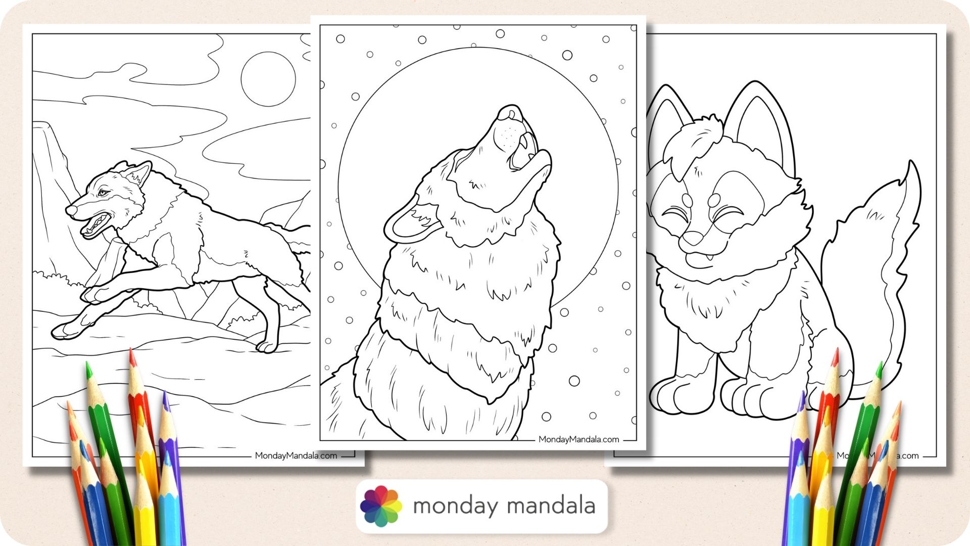 Wolf coloring pages free pdf printables