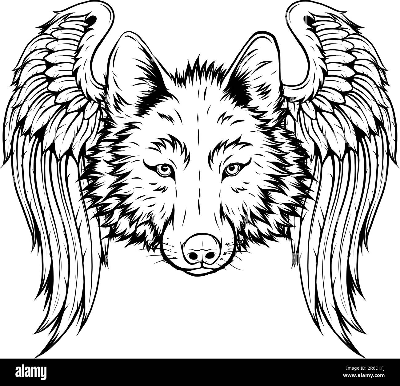 Vector illustration of monochrome wolf with wings stock vector image art