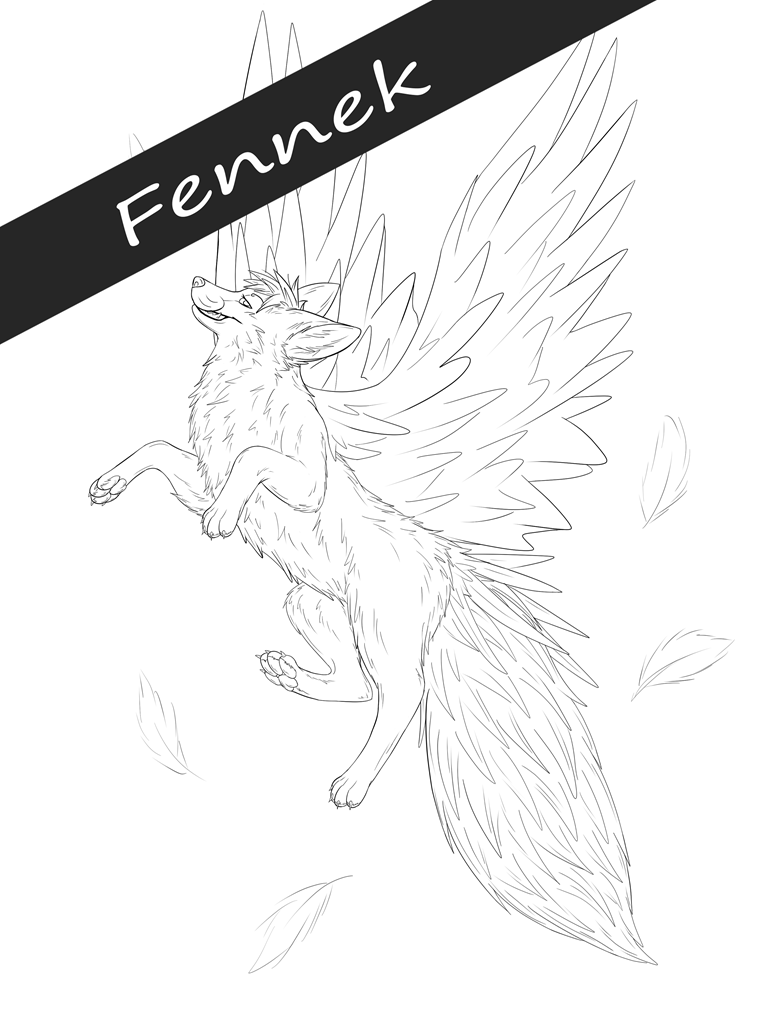 Fox with wings lines