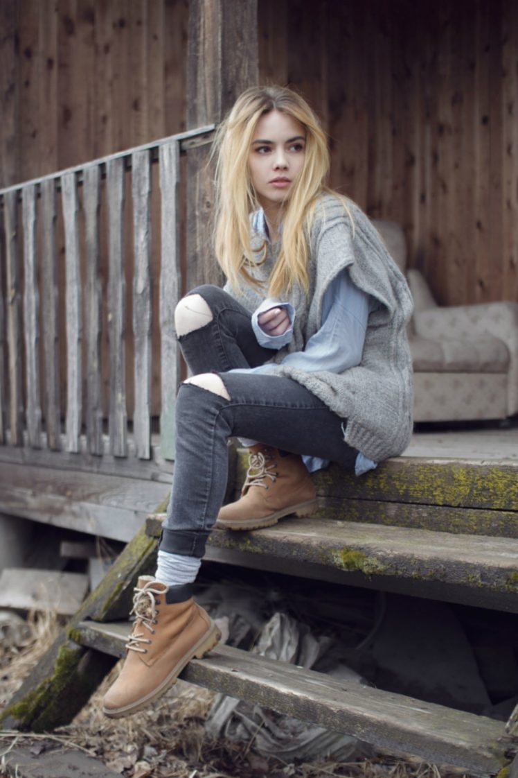 Women blonde jeans villages stairs long hair hd wallpapers desktop and mobile images photos