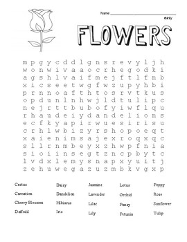 Basic flowers word search with coloring page sub plan use tpt