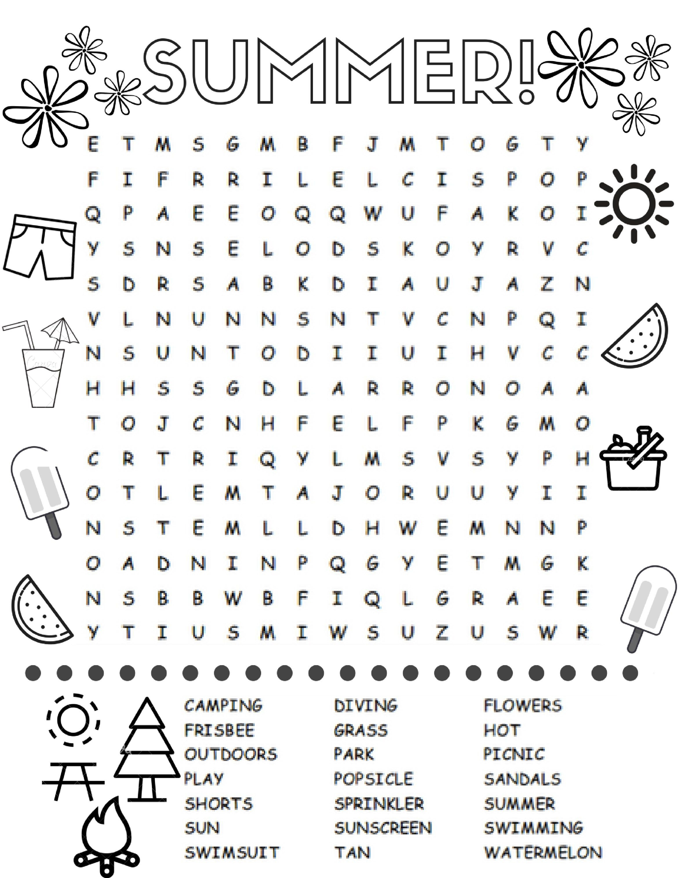 Summer word search puzzles