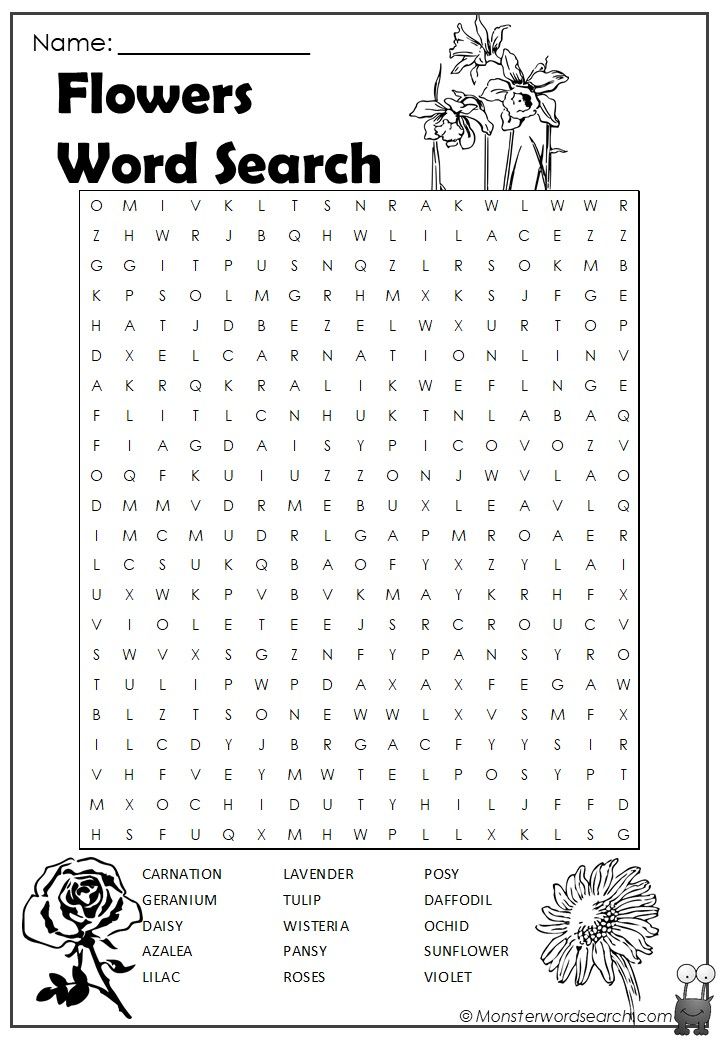 Cool flower word search flower words spring word search spring words