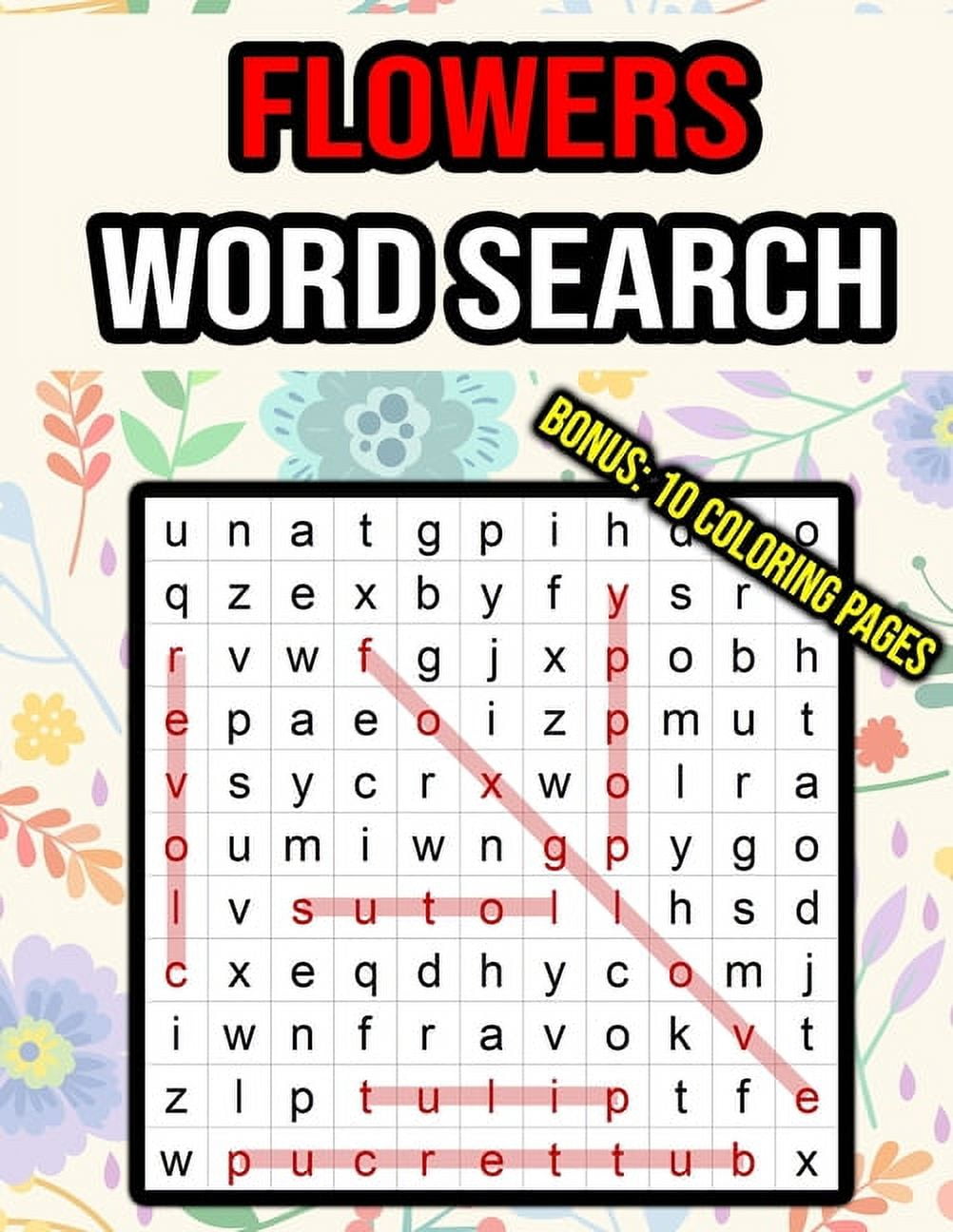 Flowers word search bonus coloring pages