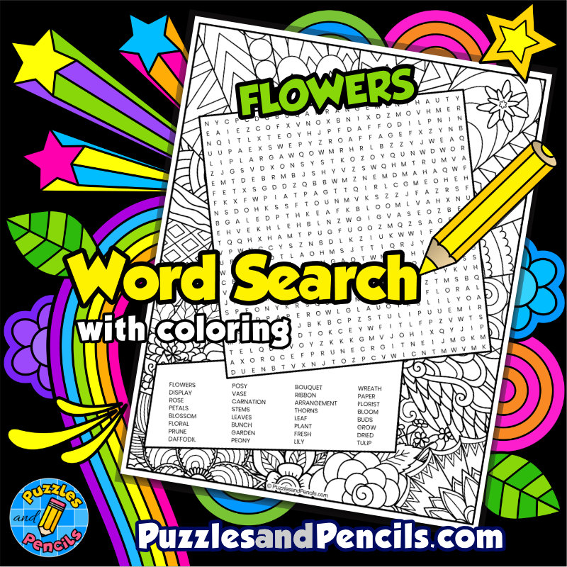 Flowers word search puzzle with coloring valentines day wordsearch made by teachers
