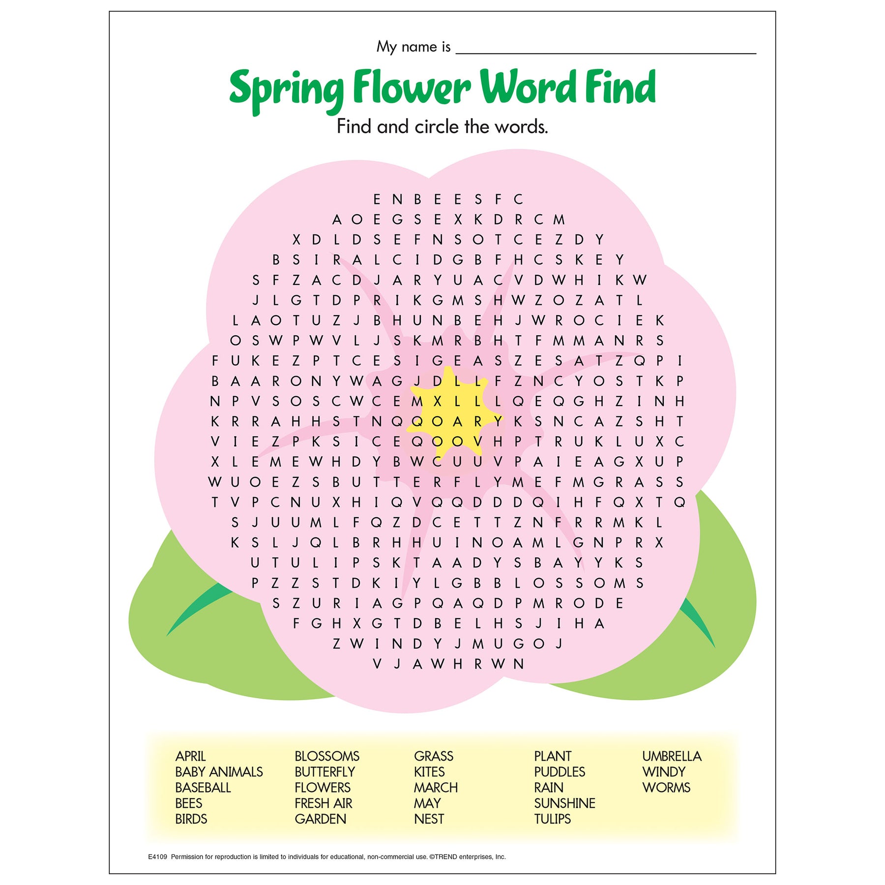 Free printable spring flower word find â trend enterprises inc