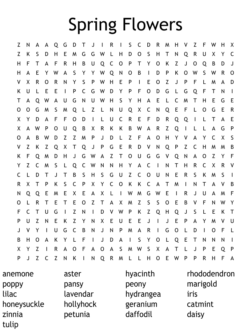 Spring flowers word search