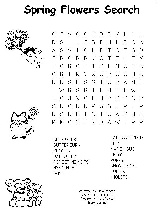 Spring flowers word search kids pages spring coloring pages worksheets for kids