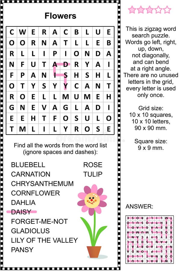 Flowers themed wordsearch puzzle stock vector