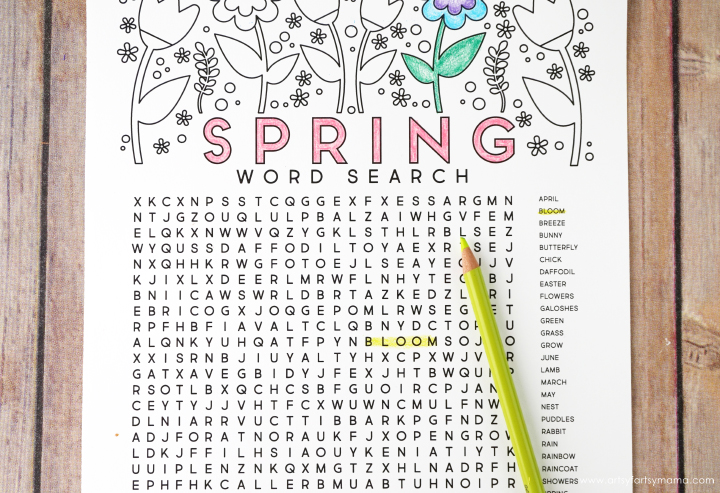 Free printable spring word search coloring page artsy