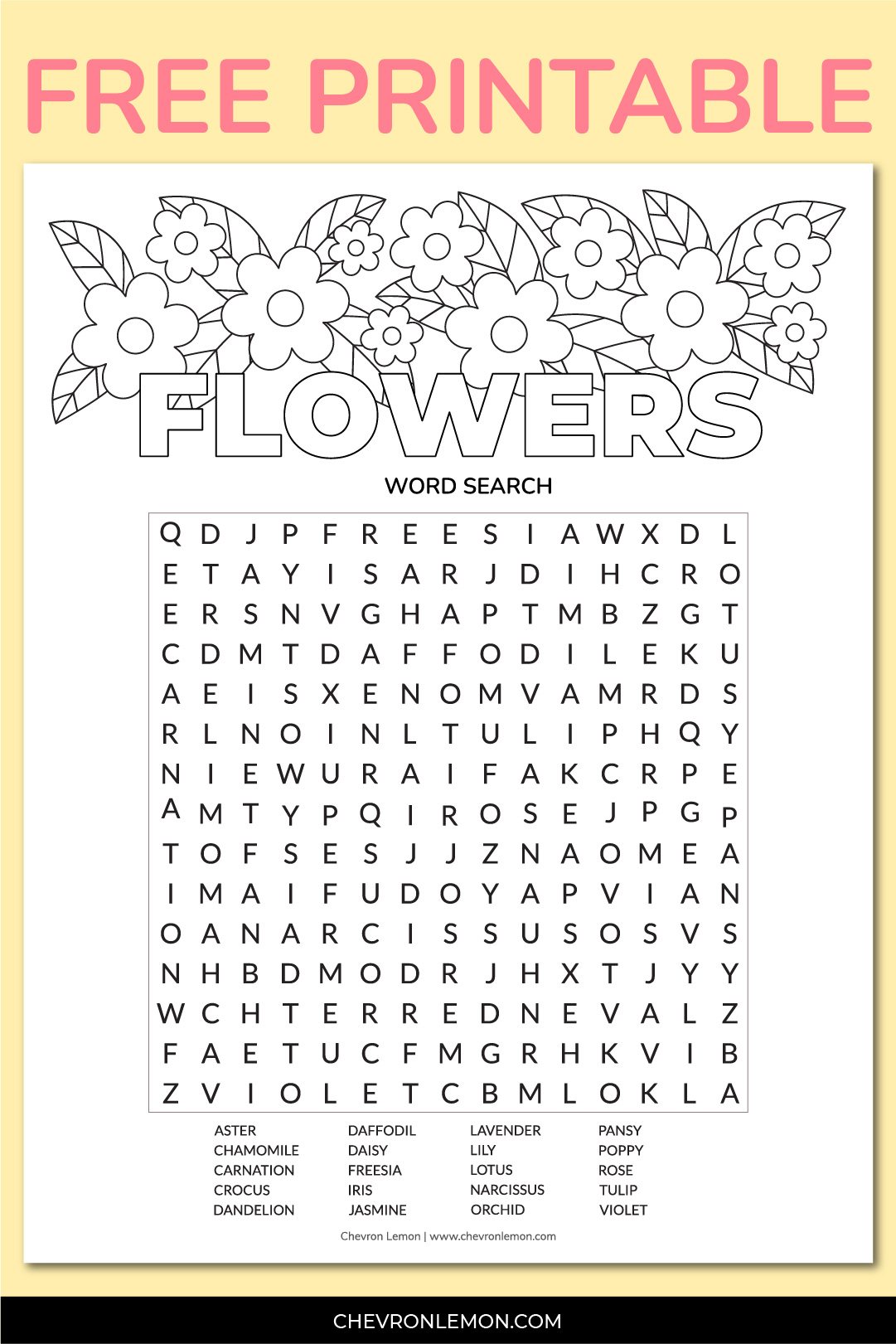 Printable flower word search