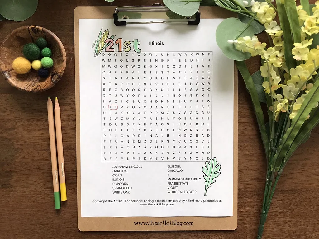 Illinois word search coloring page free printable download â the art kit