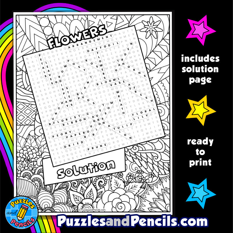 Flowers word search puzzle with coloring valentines day wordsearch made by teachers
