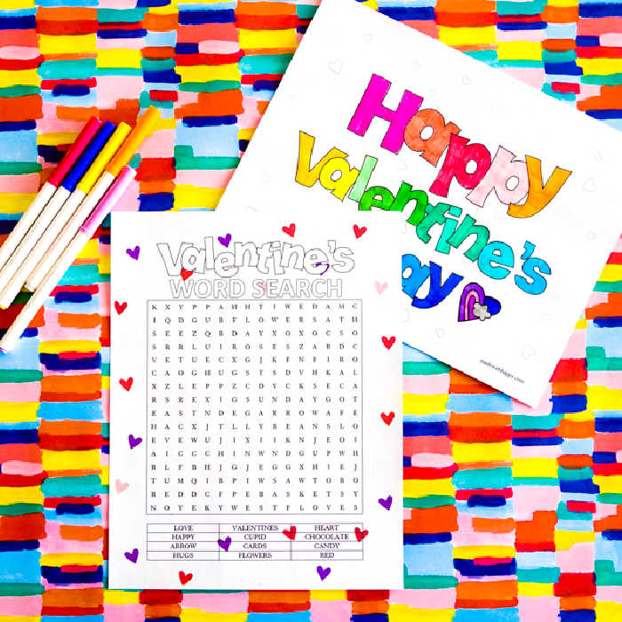 Happy valentines day coloring page and word search â
