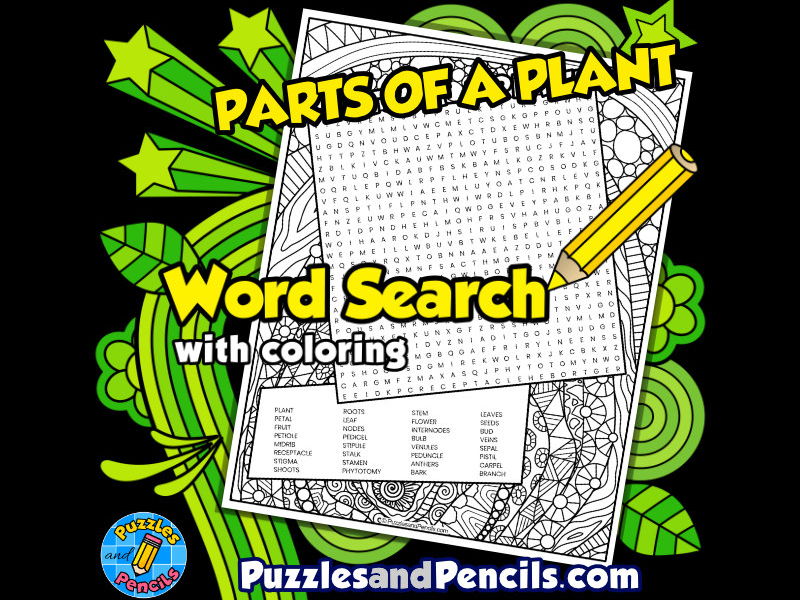 Parts of a plant word search puzzle with colouring plant biology wordsearch teaching resources