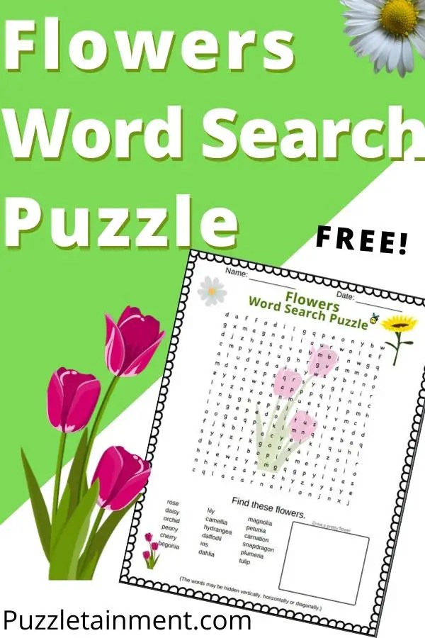 Flowers word search puzzle fun for kids and adults