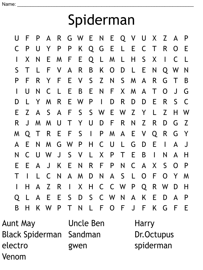 Spiderman word search