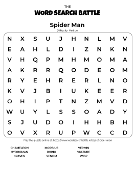 Spider man word search
