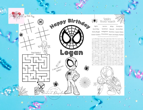 Instant digital download printable spidey and friends coloring page spiderman decor spidey activity sheet spidey party supplies