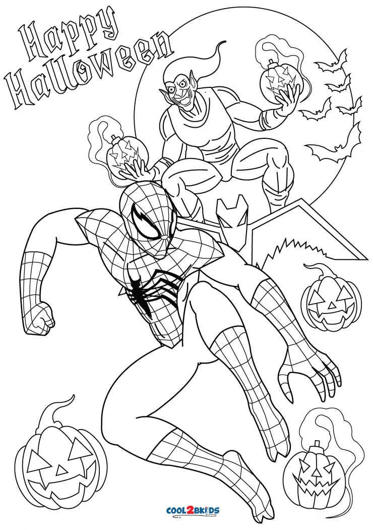 Free printable spiderman halloween coloring pages for kids