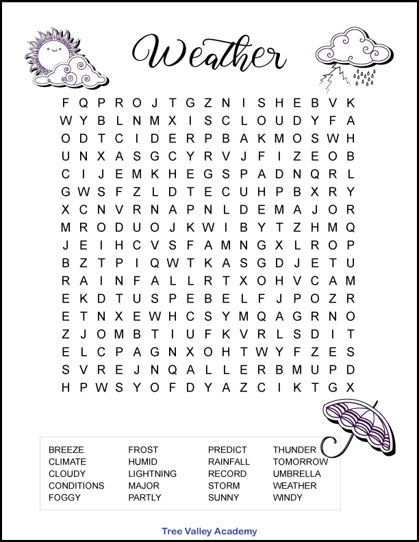 Th grade weather word search printable