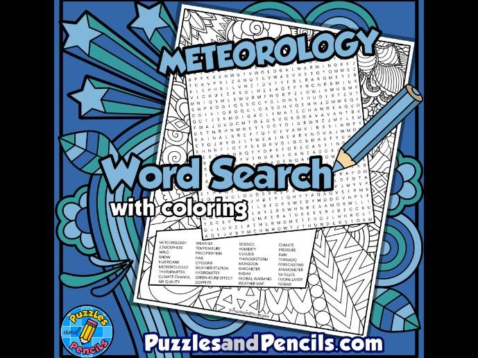 Meteorology word search puzzle with colouring weather wordsearch teaching resources