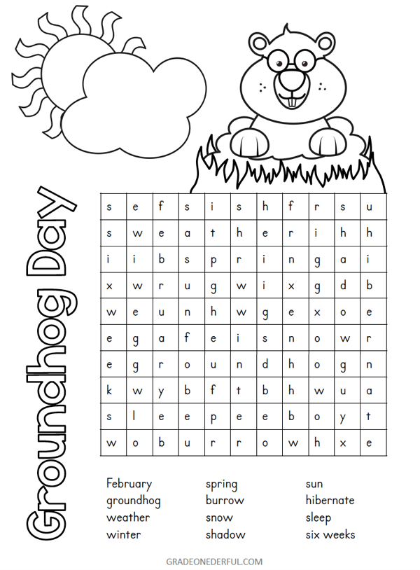 Free printable groundhog day coloring and word search grade onederful