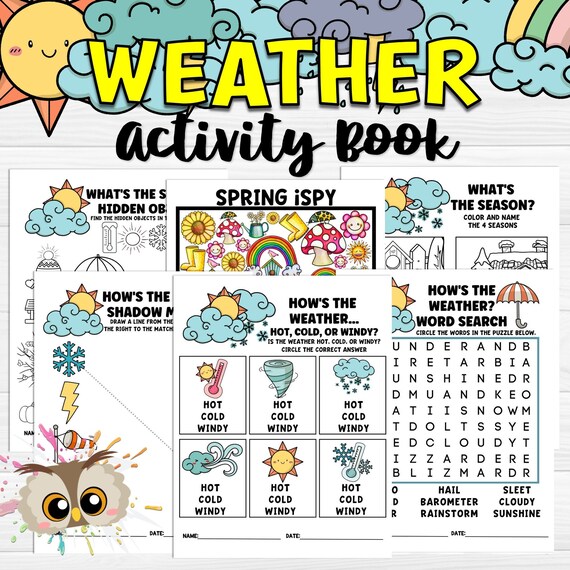 Weather coloring page learning activity book spring worksheets homeschool printable word search for kids shadow matching hidden object