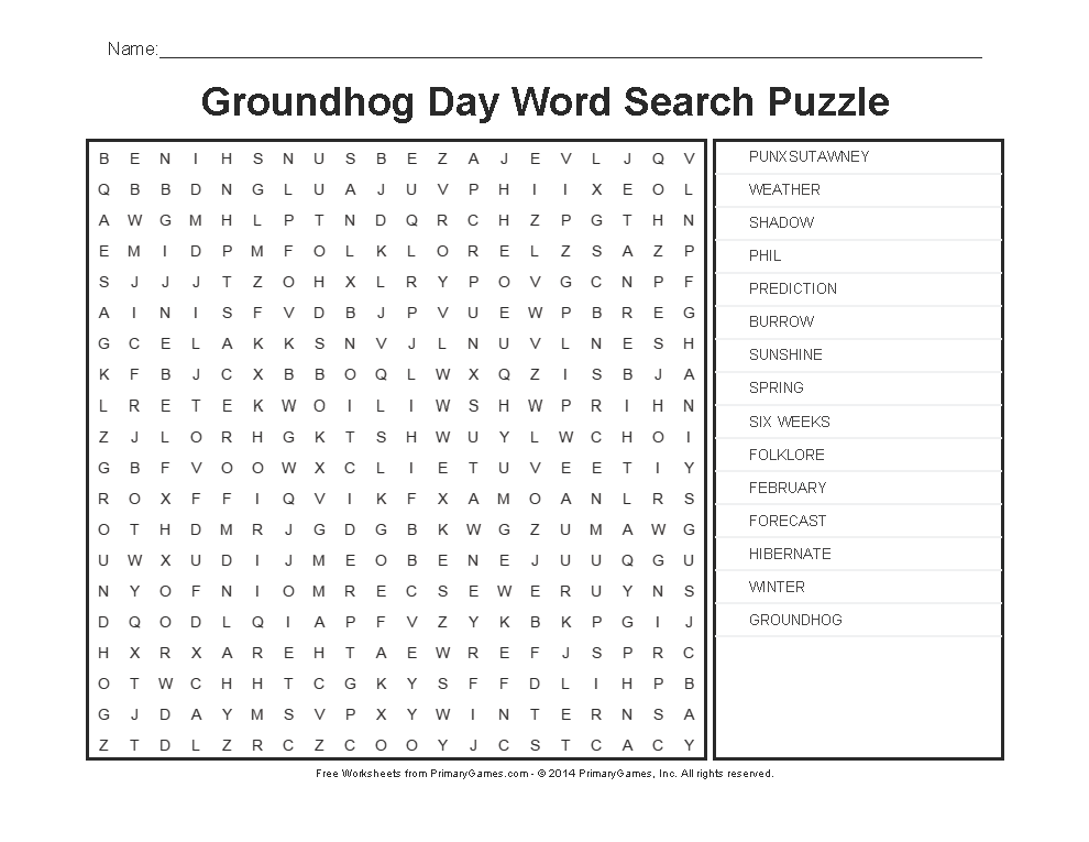 Groundhog day worksheets groundhog day word search puzzle â free online games at