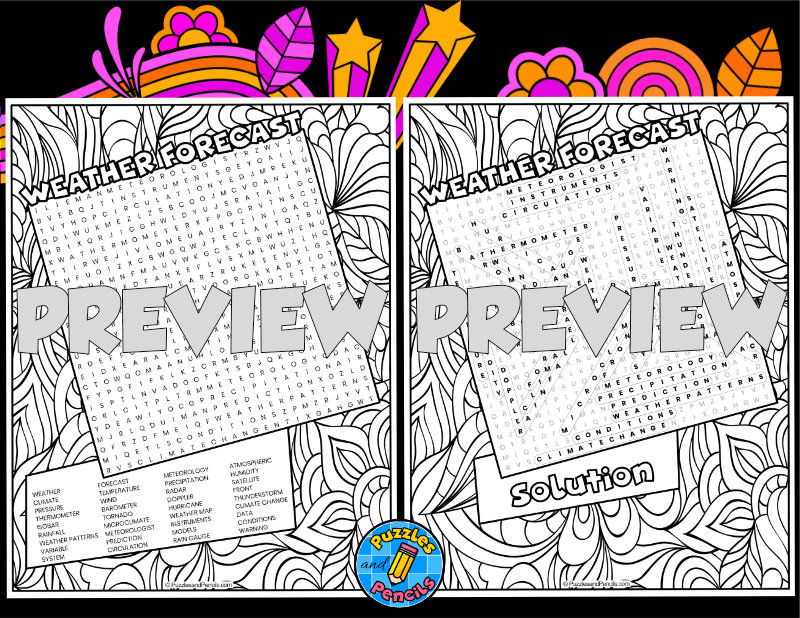 Weather forecasting word search puzzle with colouring weather wordsearch teaching resources