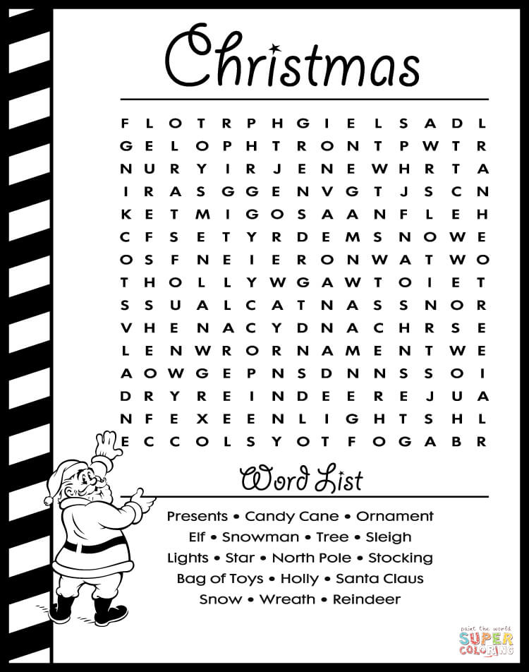 Christmas word search puzzle learn english coloring page free printable coloring pages