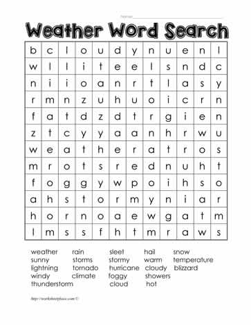 Weather word search worksheets