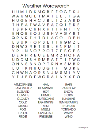 Weather printable pdf wordsearch
