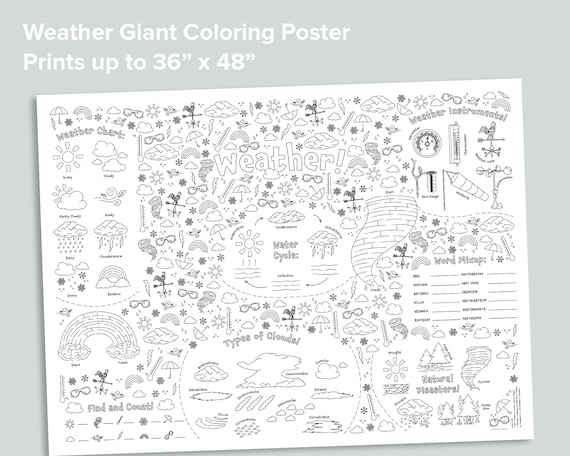 Giant weather coloring poster homeschool printables black and white large coloring pages nature preschool activity play mat