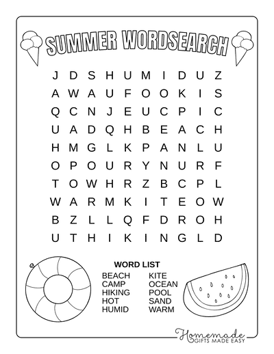 Best free printable summer word search puzzles for kids