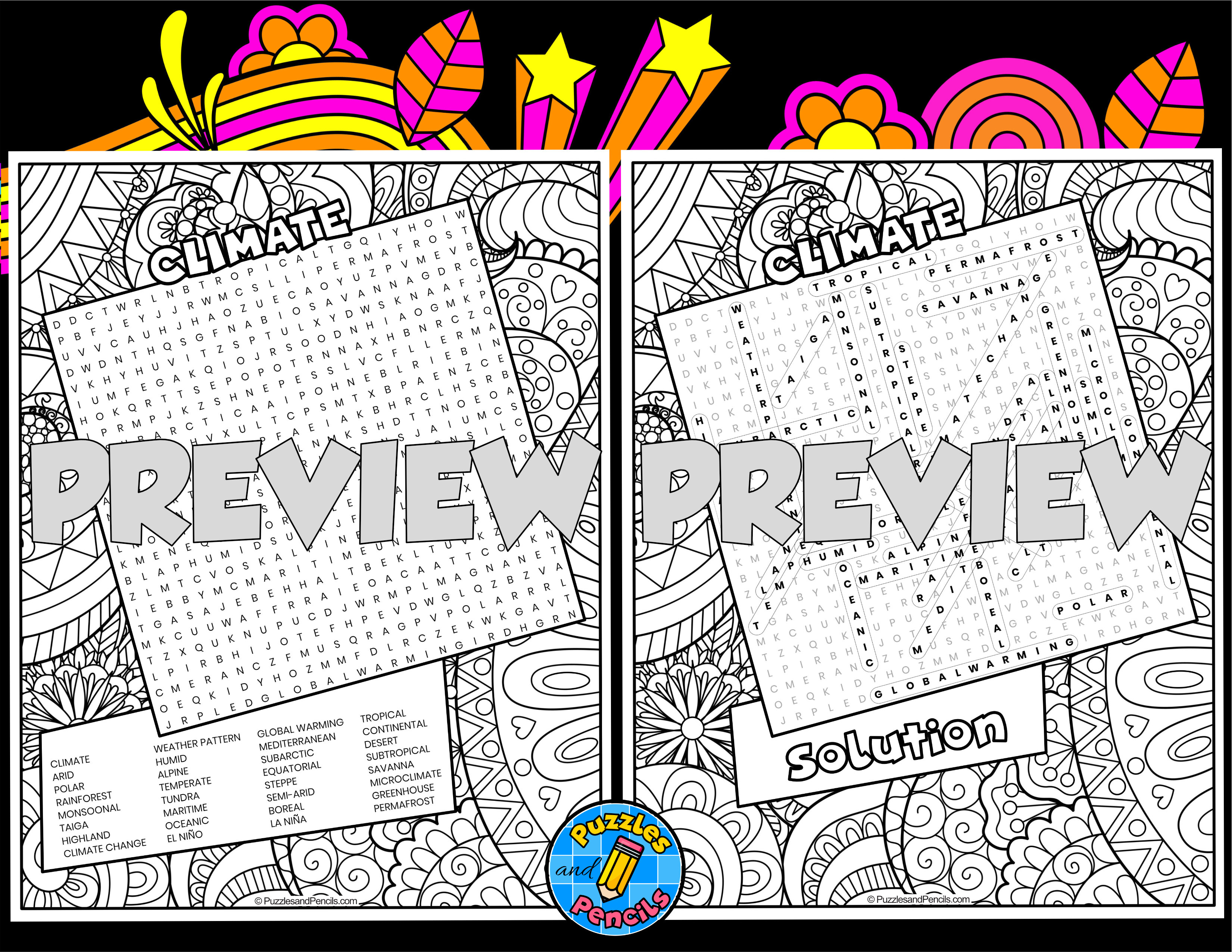 Climate word search puzzle with colouring weather wordsearch teaching resources