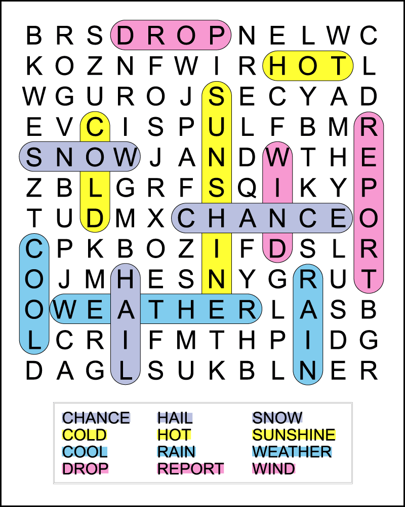 Easy weather word search for kids