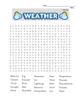 Basic word search weather terms and coloring page use in sub plan