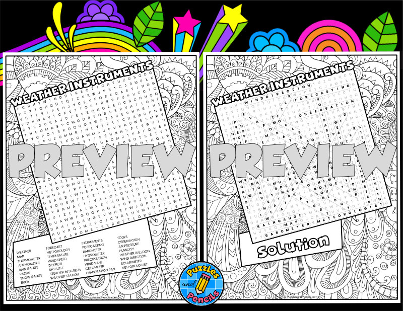 Weather instruments word search puzzle with colouring weather wordsearch teaching resources