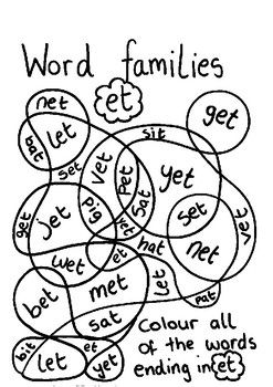 Word family colourg sheets word families family colorg colorg sheets